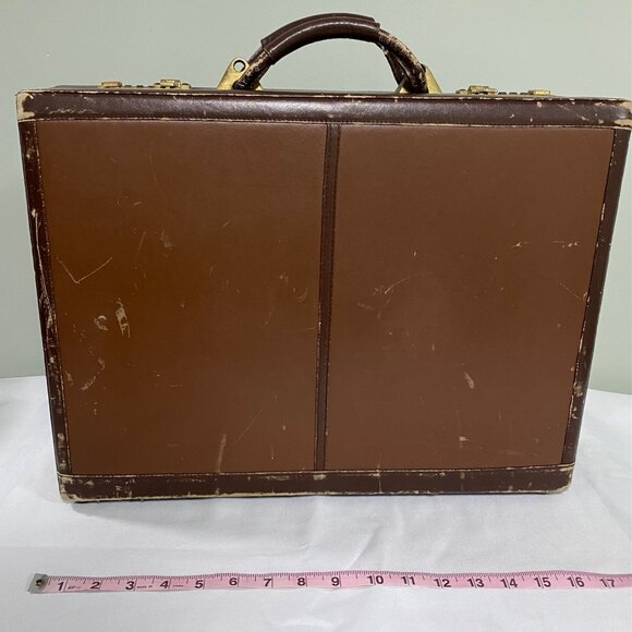 Vintage LAND Leather Briefcase 4” wide with brass combination locks - Picture 2 of 16